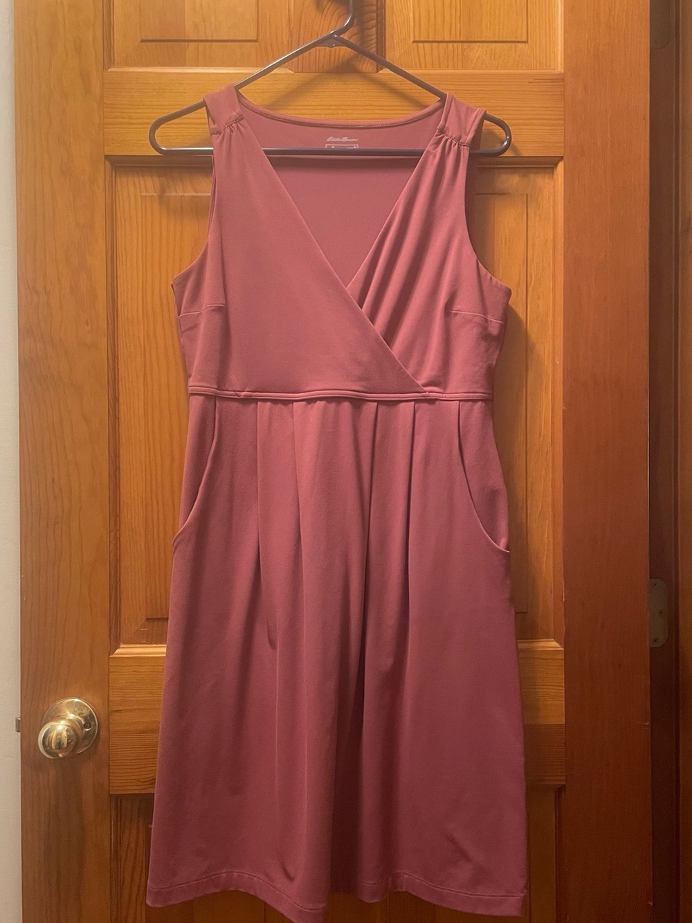 Eddie Bauer Sleeveless Faux-Wrap Dress in Dusty Mauve